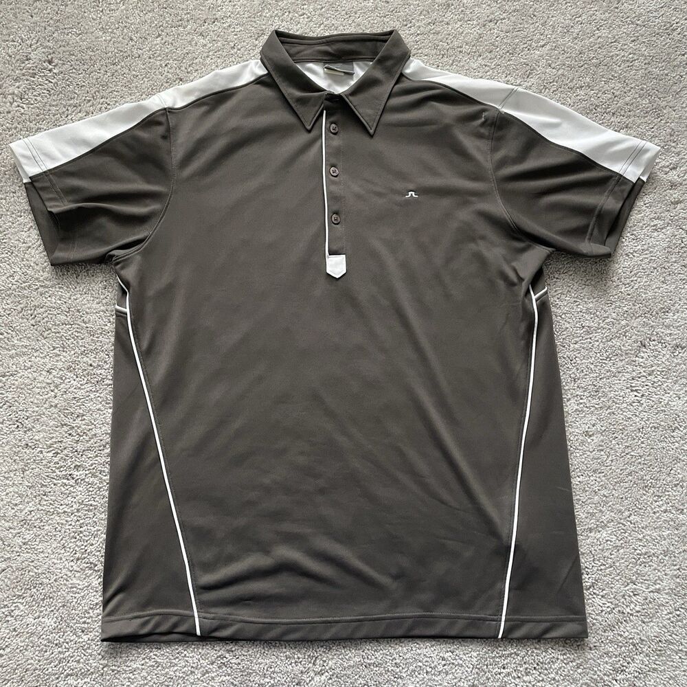 J Lindeberg Polo Shirt Mens XL Gray Short Sleeve Poly Field Sensor Golf Casual
